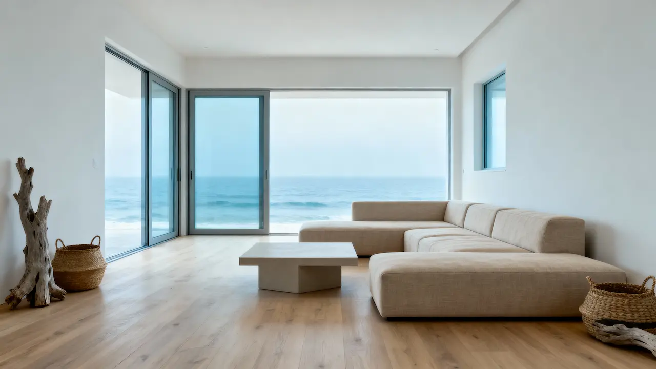 Show-home quality minimalist living room in Sandbanks BH13 property